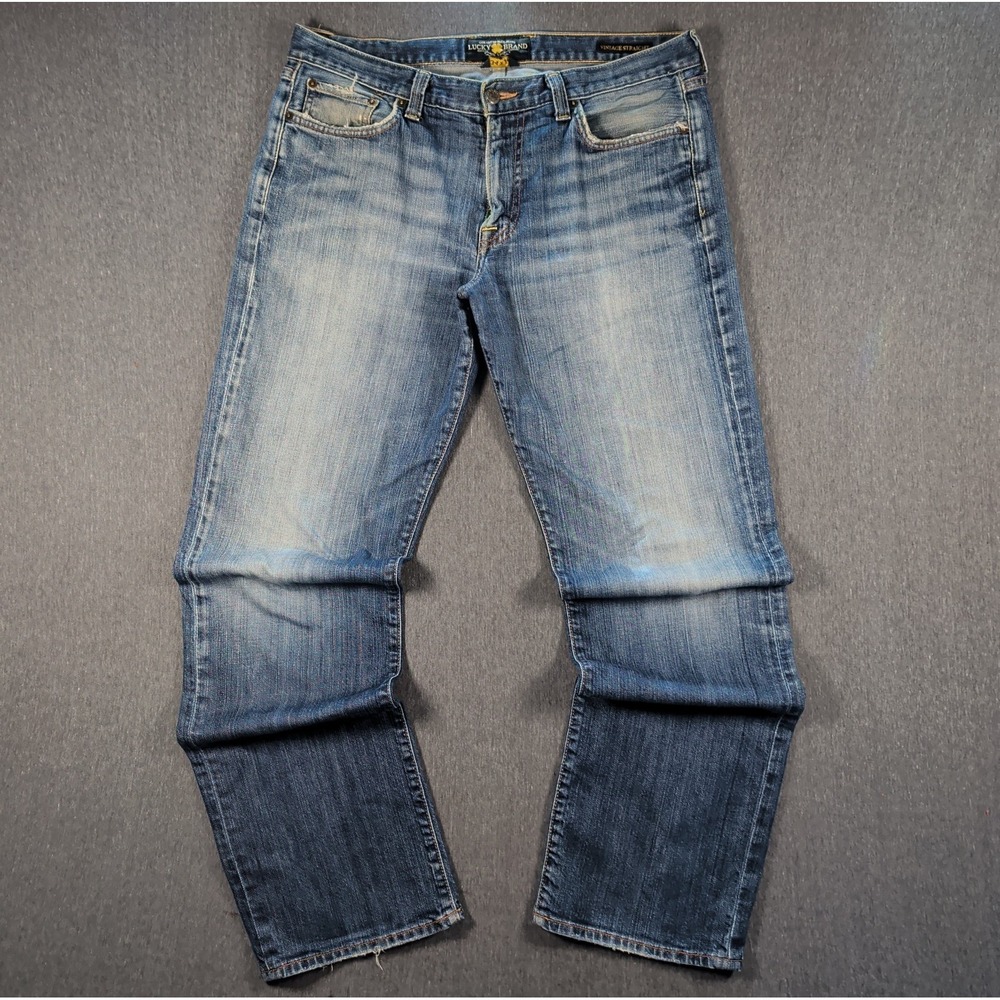 LUCKY Jeans 361 Vintage Straight Distressed Faded Dark Wash Men's 36X33 Grunge